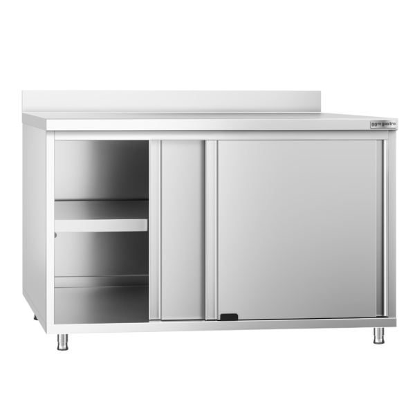 Armoire de travail en inox PREMIUM - 1200x800mm - avec porte coulissante & rebord