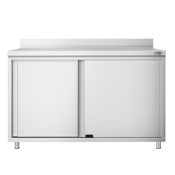 Armoire de travail en inox PREMIUM - 1200x800mm - avec porte coulissante & rebord