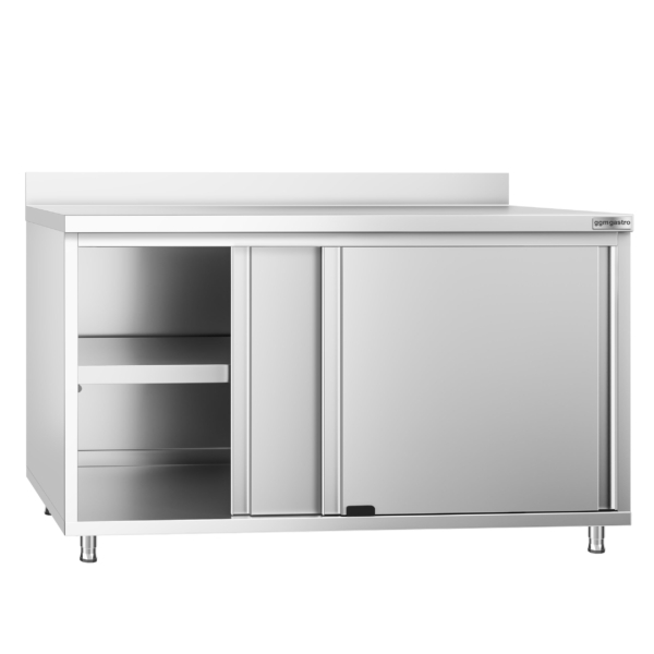 Armoire de travail en inox PREMIUM - 1400x800mm - avec porte coulissante & rebord