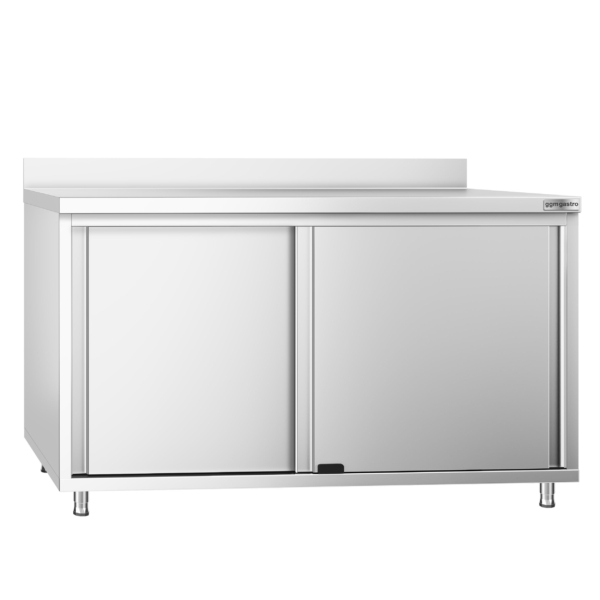 Armoire de travail en inox PREMIUM - 1400x800mm - avec porte coulissante & rebord