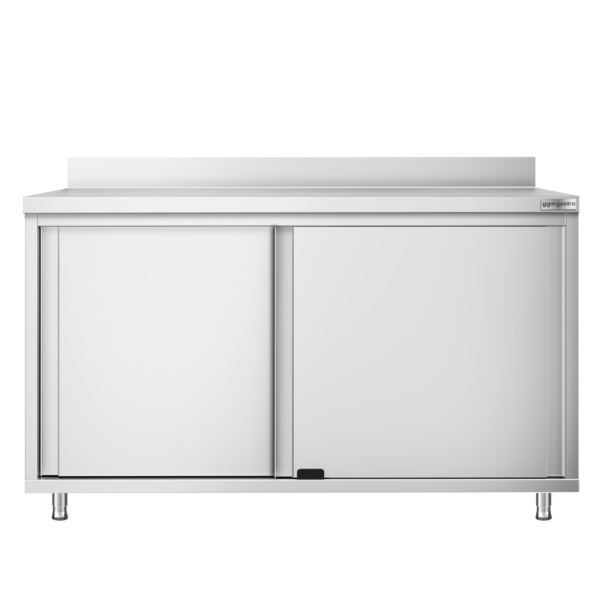 Armoire de travail en inox PREMIUM - 1400x800mm - avec porte coulissante & rebord