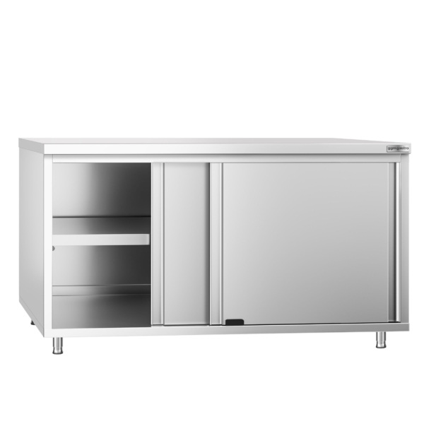 Armoire de travail en inox PREMIUM - 1600x600mm - avec porte coulissante sans rebord