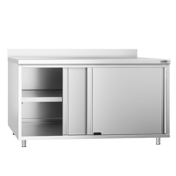 Armoire de travail en inox PREMIUM - 1600x800mm - avec porte coulissante & rebord