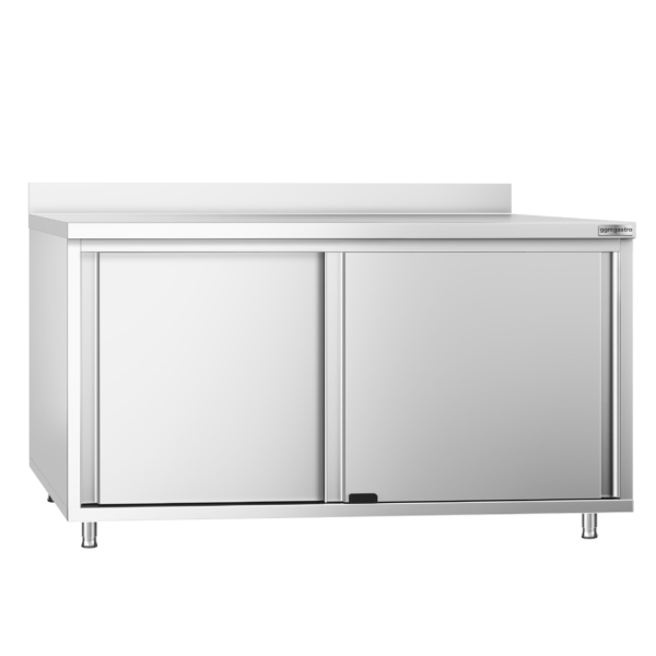 Armoire de travail en inox PREMIUM - 1600x800mm - avec porte coulissante & rebord