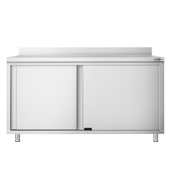 Armoire de travail en inox PREMIUM - 1600x800mm - avec porte coulissante & rebord