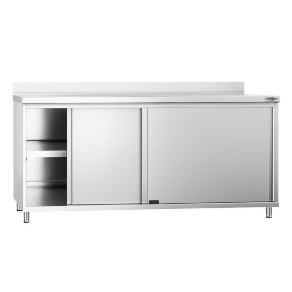 Armoire de travail en inox PREMIUM - 1800x800mm - avec porte coulissante & rebord