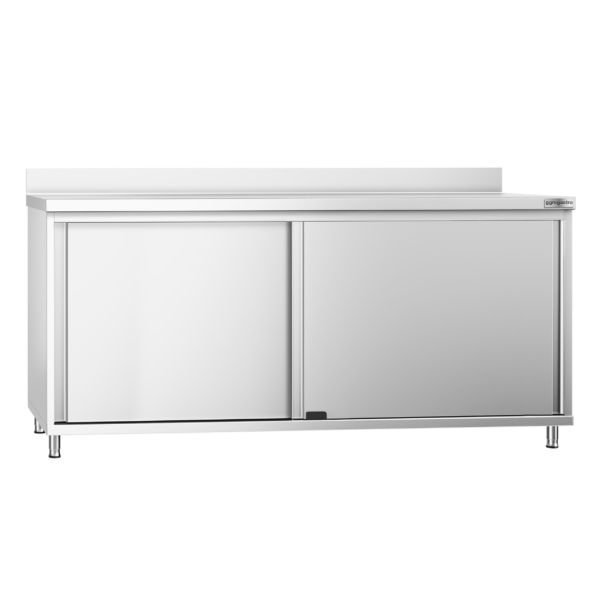 Armoire de travail en inox PREMIUM - 1800x800mm - avec porte coulissante & rebord