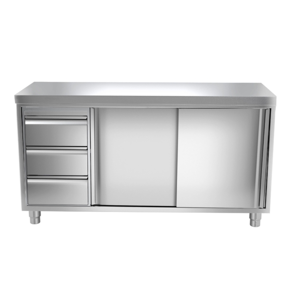 Armoire de travail inox PREMIUM - 1800x700mm - avec 3 tiroirs à gauche sans rebord