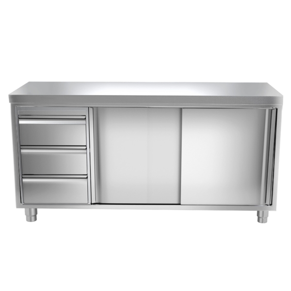 Armoire de travail inox PREMIUM - 2000x700mm - avec 3 tiroirs à gauche sans rebord