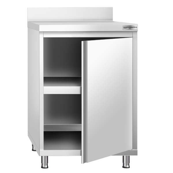 Armoire de travail en inox PREMIUM - 600x600mm - avec porte battante & rebord