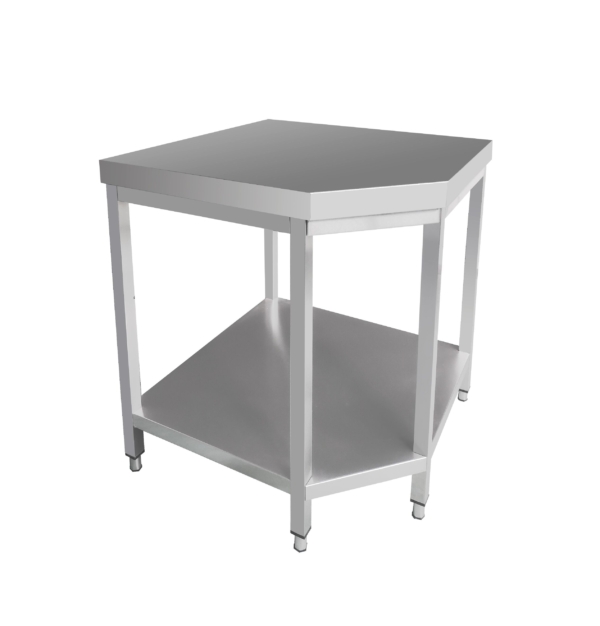 Table de travail d'angle en inox PREMIUM - 1000x600mm - avec fond de base sans rebord