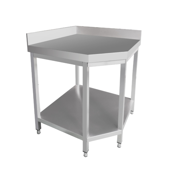 Table de travail d'angle en inox PREMIUM - 1000x600mm - avec fond de base & rebord