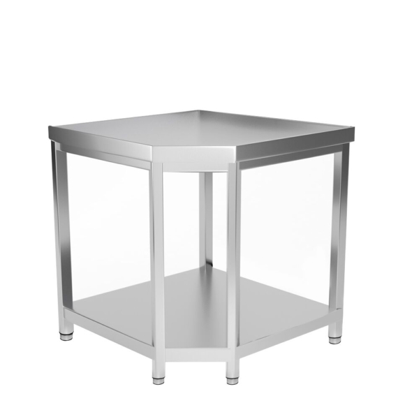 Table de travail d'angle en inox PREMIUM - 1000x700mm - avec fond de base sans rebord