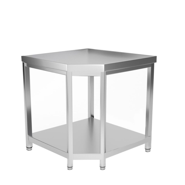 Table de travail d'angle en inox PREMIUM - 1000x600mm - avec fond de base sans rebord