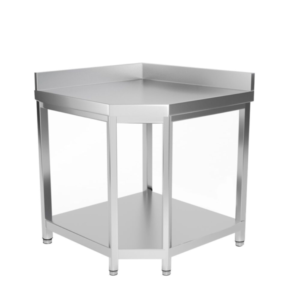 Table de travail d'angle en inox PREMIUM - 1000x600mm - avec fond de base & rebord