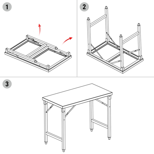 Table de travail en inox - pliable - 1500x600mm