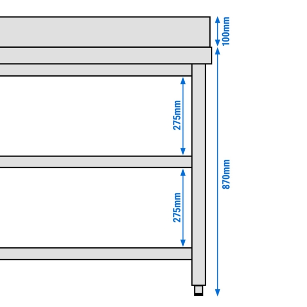 Table de travail en inox PREMIUM - 2000x800mm - avec fond de base, rebord & contreventement