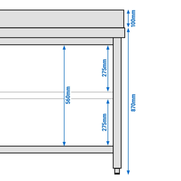 Table de travail en inox PREMIUM - 2000x800mm - avec fond de base & rebord