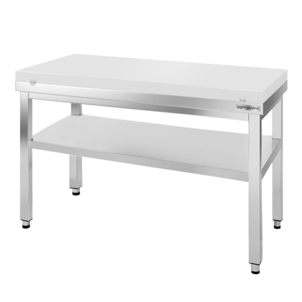 Table de travail en inox PREMIUM - 1400x800mm - avec fond sans rebord y compris plaque de découpe