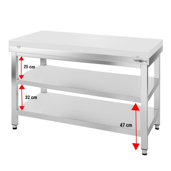 Table de travail en inox PREMIUM - 1400x800mm - avec fond sans rebord y compris plaque de découpe