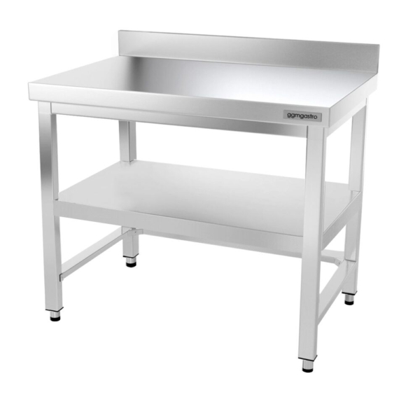 Table de travail en inox PREMIUM - 1000x600mm - avec fond de base, rebord & contreventement