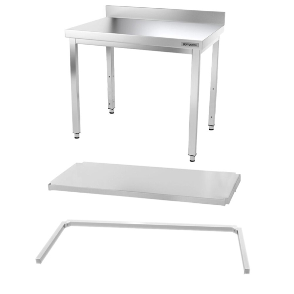 Table de travail en inox PREMIUM - 1000x600mm - avec fond de base, rebord & contreventement