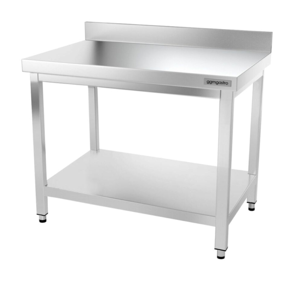 Table de travail en inox PREMIUM - 1000x600mm - avec fond de base, rebord & contreventement