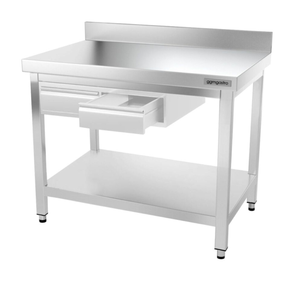 Table de travail en inox PREMIUM - 1000x600mm - avec fond de base, rebord & contreventement