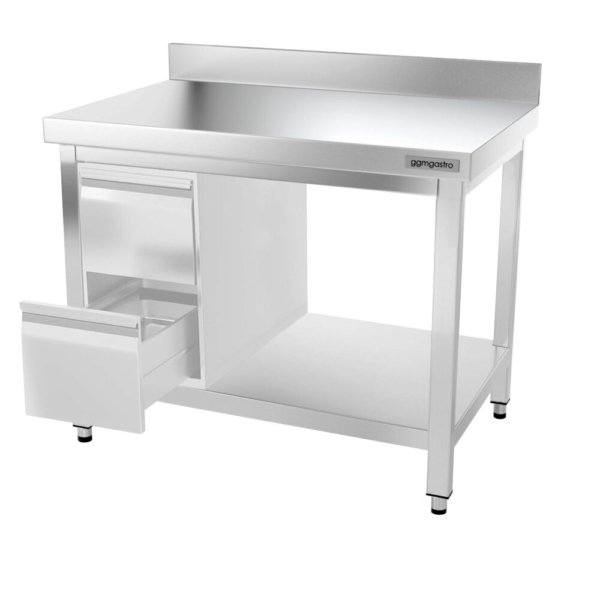 Table de travail en inox PREMIUM - 1000x600mm - avec fond de base, rebord & contreventement