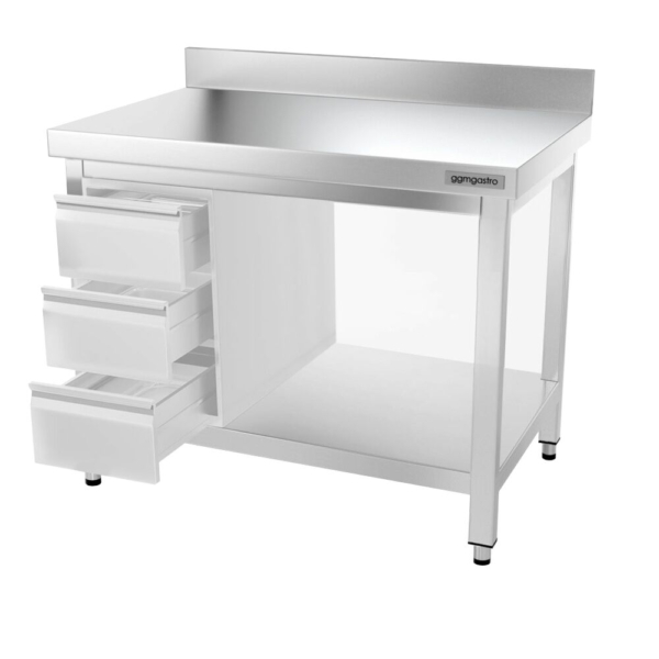 Table de travail en inox PREMIUM - 1000x600mm - avec fond de base, rebord & contreventement