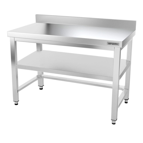 Table de travail en inox PREMIUM - 1200x800mm - avec fond de base, rebord & entretoise