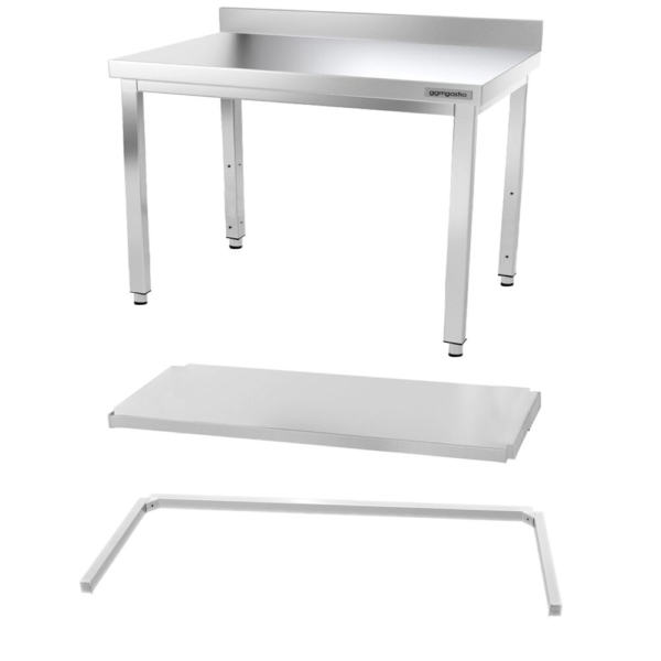 Table de travail en inox PREMIUM - 1200x800mm - avec fond de base, rebord & entretoise