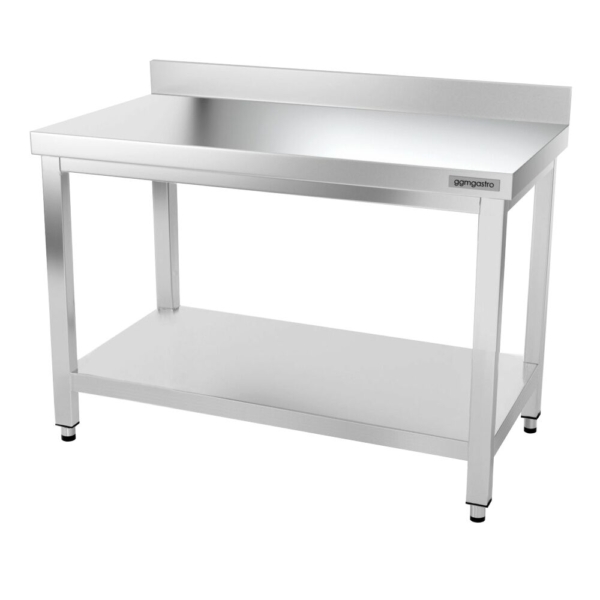 Table de travail en inox PREMIUM - 1200x800mm - avec fond de base, rebord & entretoise