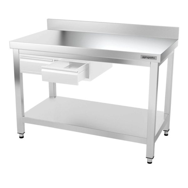 Table de travail en inox PREMIUM - 1200x800mm - avec fond de base, rebord & entretoise