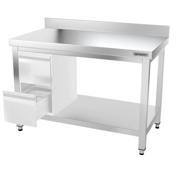 Table de travail en inox PREMIUM - 1200x800mm - avec fond de base, rebord & entretoise