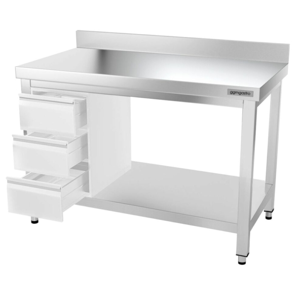 Table de travail en inox PREMIUM - 1200x800mm - avec fond de base, rebord & entretoise