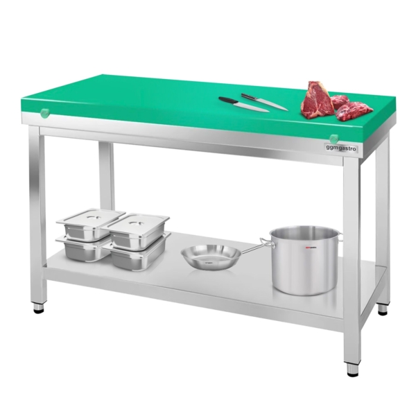 Table de travail en inox PREMIUM - 1400x600mm - avec fond sans rebord y compris plaque de découpe