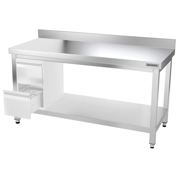 Table de travail en inox PREMIUM - 1400x600mm - avec fond et rebord