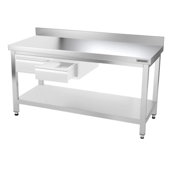 Table de travail en inox PREMIUM - 1400x600mm - avec fond et rebord