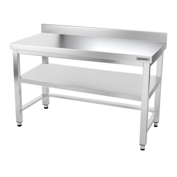 Table de travail en inox PREMIUM - 1400x800mm - avec fond de base, rebord & contreventement