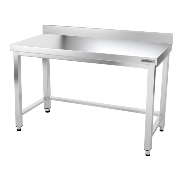 Table de travail en inox PREMIUM - 1400x800mm - avec fond de base, rebord & contreventement