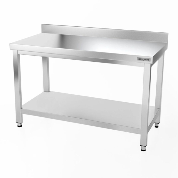 Table de travail en inox PREMIUM - 1400x800mm - avec fond de base, rebord & contreventement