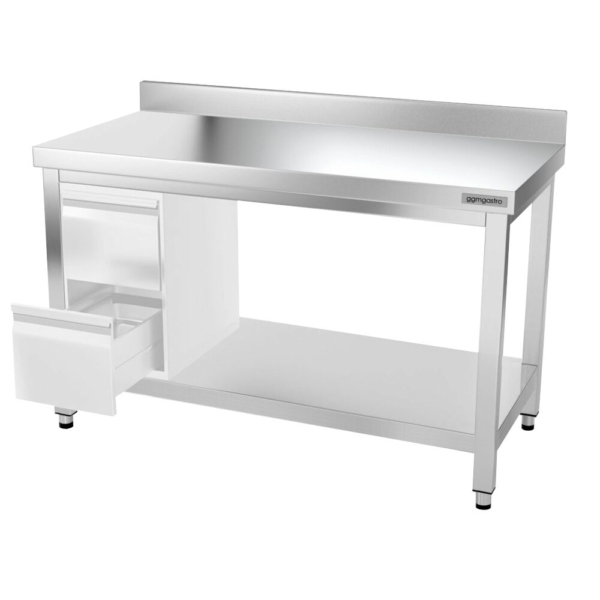 Table de travail en inox PREMIUM - 1400x800mm - avec fond de base, rebord & contreventement