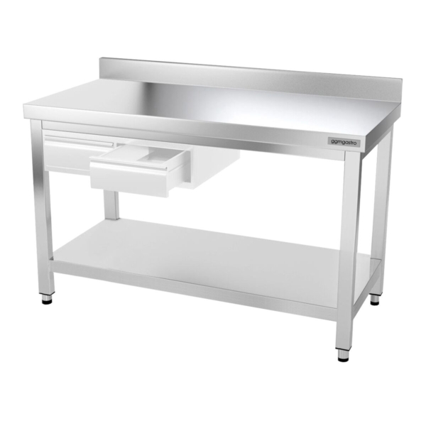 Table de travail en inox PREMIUM - 1400x800mm - avec fond de base & rebord