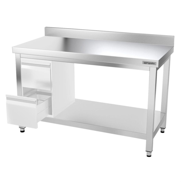 Table de travail en inox PREMIUM - 1400x800mm - avec fond de base & rebord