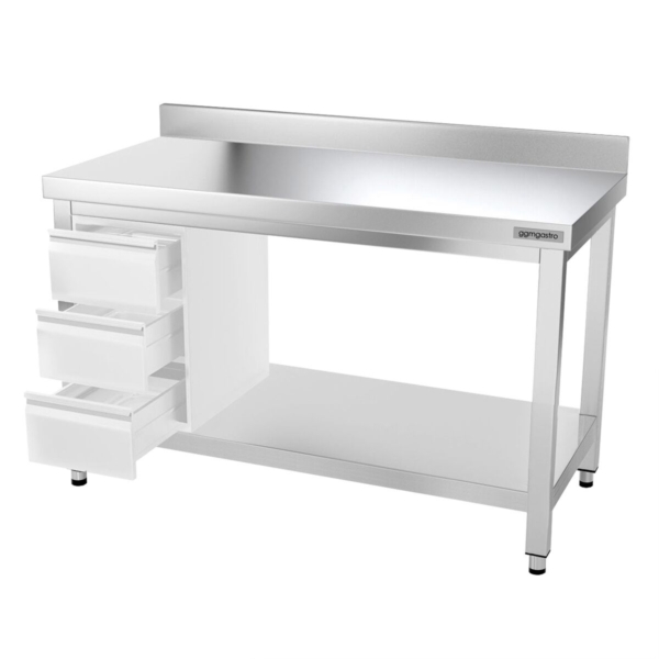 Table de travail en inox PREMIUM - 1400x800mm - avec fond de base & rebord