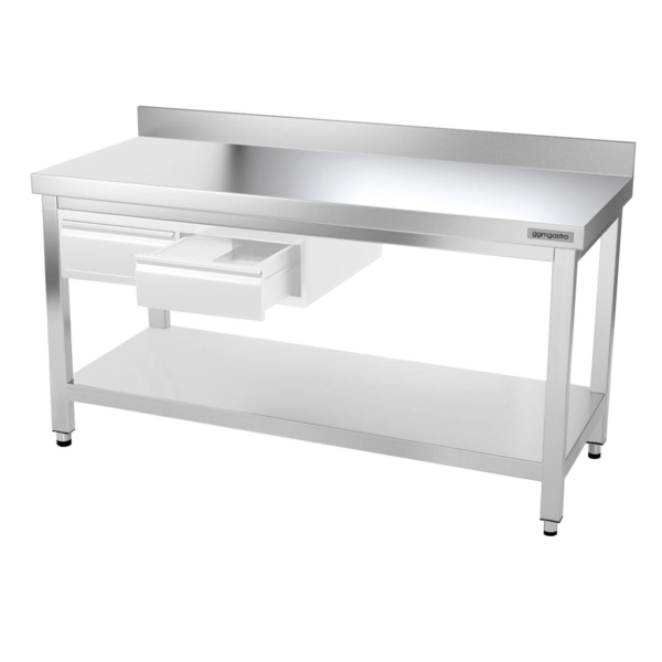 Table de travail en inox PREMIUM - 1600x700mm - avec fond de base & rebord