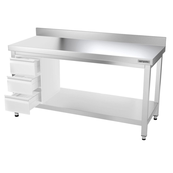 Table de travail en inox PREMIUM - 1600x700mm - avec fond de base & rebord