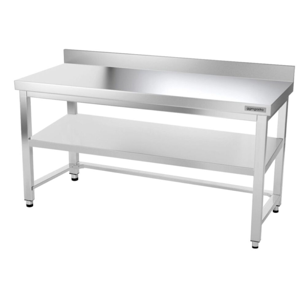 Table de travail en inox PREMIUM - 1600x600mm - avec fond de base, rebord & contreventement