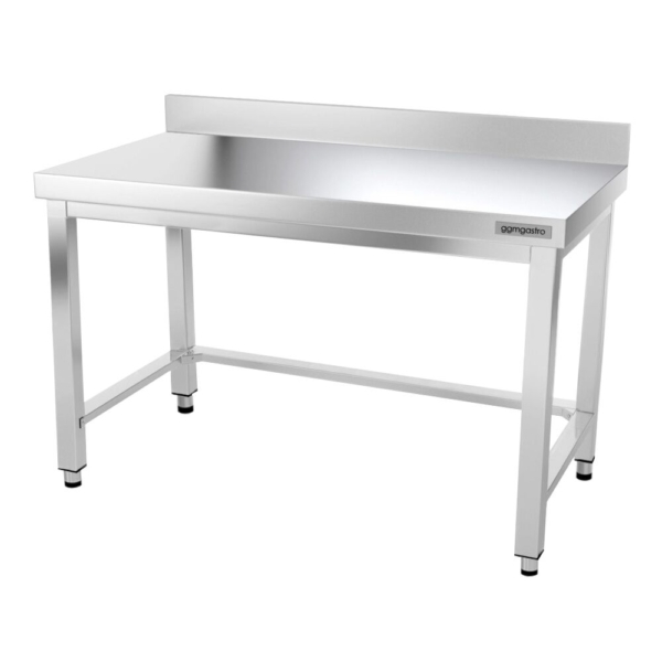 Table de travail en inox PREMIUM - 1600x600mm - avec fond de base, rebord & contreventement